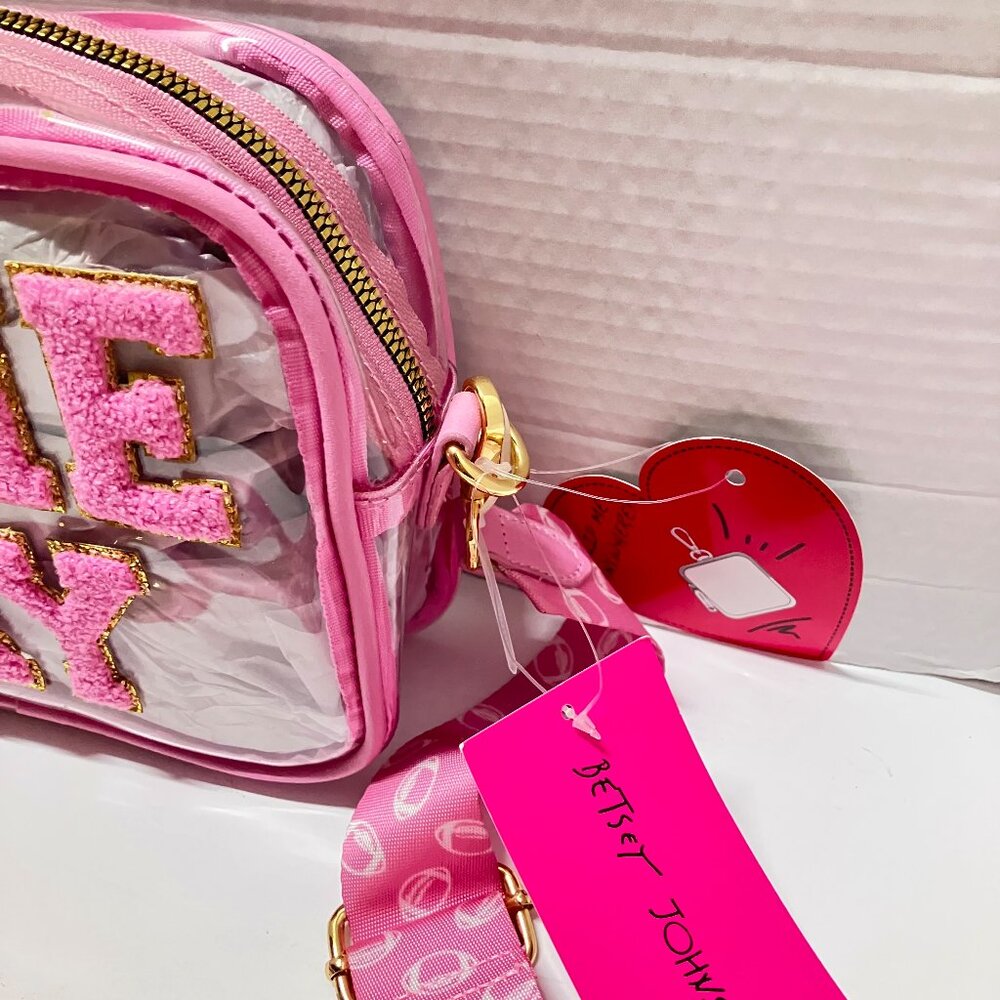 Betsey Johnson XOCHEER Kitsch Football Clear Stadium Bag Web Strap & Coinpurse - Picture 3 of 4